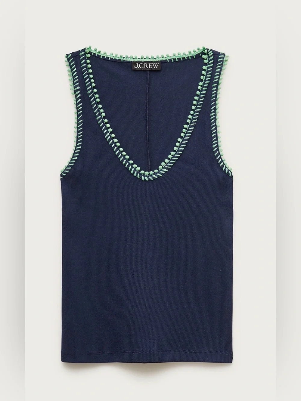 New! J.Crew Perfect rib V-neck tank top with hand-stitched trim in Navy